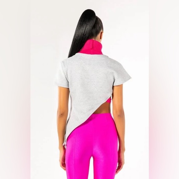 NWT AKIRA Hard Graphic Asymmetrical S/S Sweatshirt XL $45 HTF Side Cutouts - Picture 5 of 5